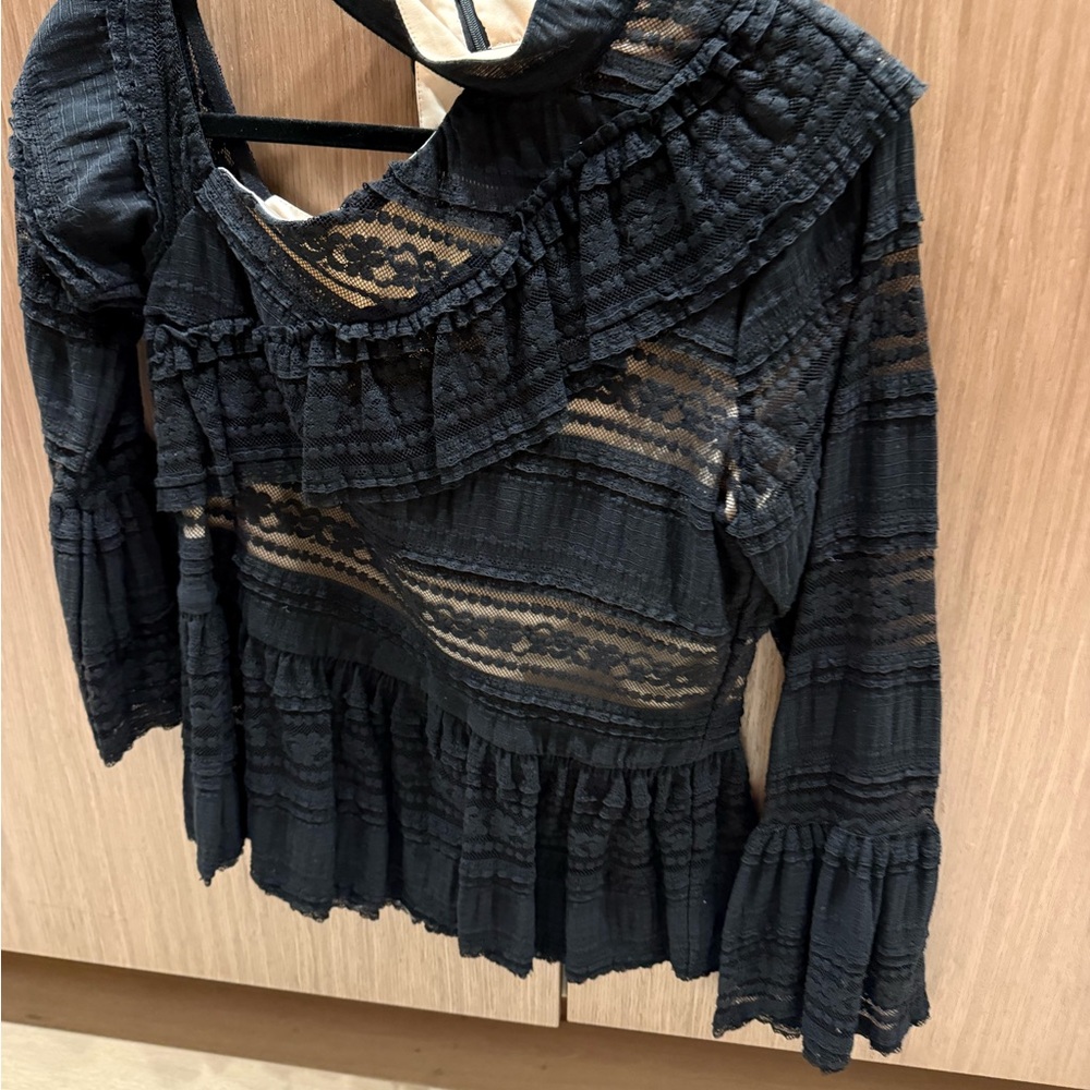Parker Black Lace Ruffle Blouse